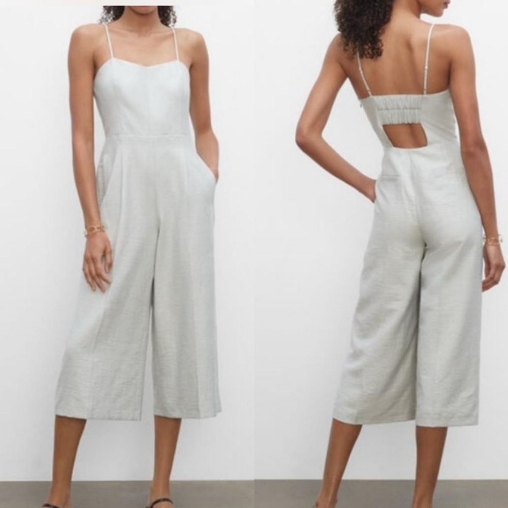 Club Monaco Light Gray Linen Blend Wide-Leg Jumpsuit Sz 8 Baggy Lagenlook Minima